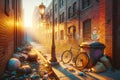 Urban Decay Street Graffiti Back Alley Scene Brick Wall Inner City Buildings AI Generated Royalty Free Stock Photo