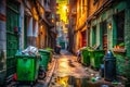 Urban Decay Unveiled A Gripping AIGenerated Perspective of a TrashFilled Alleyway Capturing the Raw Beauty of
