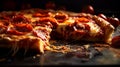 Urban Delight: Vivid Close-Up of a Glistening Pepperoni Pizza Slice