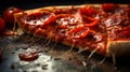 Urban Delight: Vivid Close-Up of a Glistening Pepperoni Pizza Slice