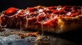 Urban Delight: Vivid Close-Up of a Glistening Pepperoni Pizza Slice