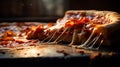 Urban Delight: Vivid Close-Up of a Glistening Pepperoni Pizza Slice