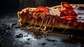 Urban Delight: Vivid Close-Up of a Glistening Pepperoni Pizza Slice