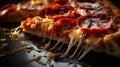 Urban Delight: Vivid Close-Up of a Glistening Pepperoni Pizza Slice