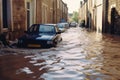 Urban Deluge A Car Submerged in European Floodwaters