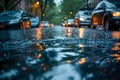 Concept Rainy Cityscape, Urban Reflections, Wet Urban Deluge Glistening Streets in the Rain Royalty Free Stock Photo