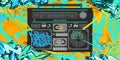 Urban Detailed Retro Ghetto Blaster Hip Hop Graffiti Street Art Style Banner