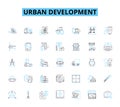 Urban development linear icons set. Gentrification, Redevelopment, Density, Infrastructure, Zoning, Sprawl