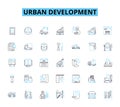 Urban development linear icons set. Gentrification, Redevelopment, Density, Infrastructure, Zoning, Sprawl