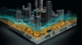 Urban Digital Twin with Layered Data Visualization, Smart City Analytics, and Transparent City Infrastructure Royalty Free Stock Photo