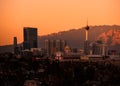Urban downtown cityscape view at sunset, Las Vegas, USA