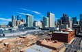 Aerial drone view of Modern day Denver , Colorado the Mile High City wide angle Royalty Free Stock Photo