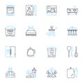 Urban dwelling linear icons set. Highrise, Skyscraper, Metropolis, Loft, Condo, Apartment, Gentrification line vector Royalty Free Stock Photo