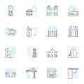 Urban dwelling linear icons set. Metropolitan, Cosmopolitan, Cityscape, High-rise, Skyline, Downtown, Gentrification