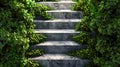 Urban ecology concept - green plants growing over concrete stairs