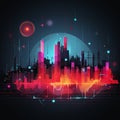 An Urban electro glowing city line, futuristic city, musical theme
