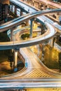 Urban elevated road junction and interchange overpass at night Royalty Free Stock Photo