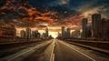 Urban empty road with cityscape. Generative AI