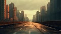 Urban empty road with cityscape. Generative AI