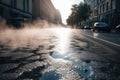 Urban empty street during extremely hot summer