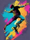 Urban Energy: Vibrant Graffiti Skater Ready-to-Print Art