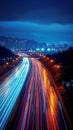 Urban energy Long exposure photo showcases car light trails at night