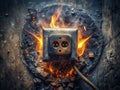 Urban Exploration A Gripping Image of a BurntOut Electric Socket Capturing the Aftermath of a Fire in Industrial Royalty Free Stock Photo