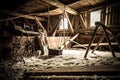 An old abandoned farm house, a lost place with dirty furniture and dusty paintings Royalty Free Stock Photo