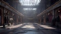 Urban fashion, empty show stage, large spacious interior with various lights, AI generative