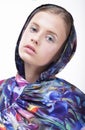 Urban Fashion. Portrait of Teenager Girl in Blue Hood Royalty Free Stock Photo