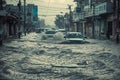 Urban Flooding After Heavy Rain with Cars Submerged on a Residential Street Royalty Free Stock Photo