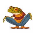 Urban frog character, vector illustration. A calm anthropomorphic frog guy sitting on his haunches