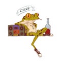 An urban frog, vector illustration. Calm anthropomorphic frog, sits leaning on boombox and smoking a cigarette