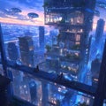 Urban Future Cityscape, Futuristic Skyscraper Architecture