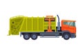 Urban Garbage Truck Sanitary Vehicle, Waste Collection, Transportation and Recycling Concept Flat Style Vector