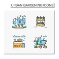 Urban gardening color icons set