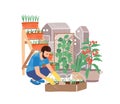 Urban gardening flat vector illustration. Male gardener planting herbs cartoon character. Greening, landscaping. Garden Royalty Free Stock Photo