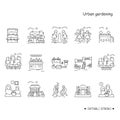 Urban gardening line icons set. Editable