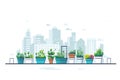 Urban Gardening Rooftop Planters and Green Spaces isolated vector style illustration