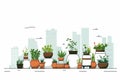 Urban Gardening Rooftop Planters and Green Spaces isolated vector style illustration