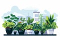 Urban Gardening Rooftop Planters and Green Spaces isolated vector style illustration