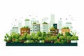 Urban Gardening Rooftop Planters and Green Spaces isolated vector style illustration