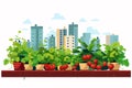 Urban Gardening Rooftop Planters and Green Spaces isolated vector style illustration