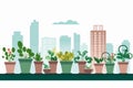 Urban Gardening Rooftop Planters and Green Spaces isolated vector style illustration