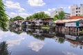 Urban ghetto house village canal side in Bangkok Thailand