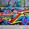 1190 Urban Graffiti Art: A textured and urban background featuring urban graffiti art with vibrant colors, graffiti tags, and an Royalty Free Stock Photo