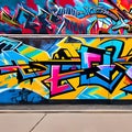 1190 Urban Graffiti Art: A textured and urban background featuring urban graffiti art with vibrant colors, graffiti tags, and an Royalty Free Stock Photo