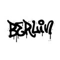 Urban graffiti Berlin word sprayed in black over white. 90s - 00s airbrush textured vector illustration.