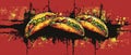 An urban graffiti style taco icon isolated on a red background. Modern graphic of a street fast food silhouette with Royalty Free Stock Photo