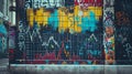 Urban graffiti wall with financial data overlay Royalty Free Stock Photo